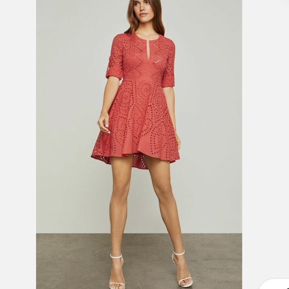 BCBGMaxAzria Eyelet Embroidery Cotton Dress M Rococo Red. Fit and Flare - Picture 12 of 12